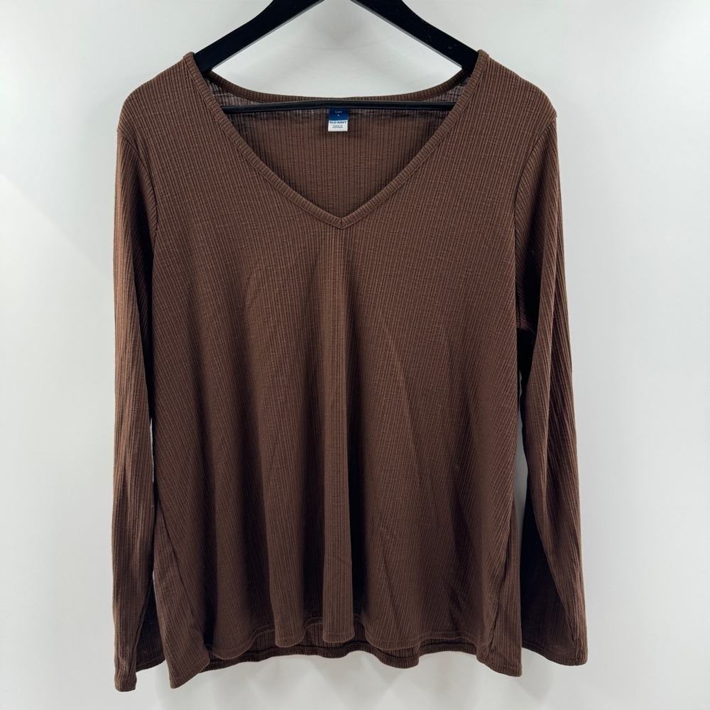 Old Navy Luxe Brown Ripped V-Neck Long Sleeve Top Size Large